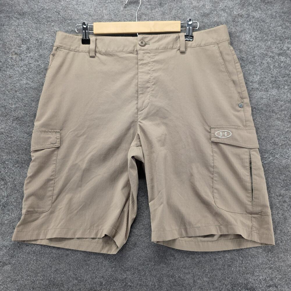 Under Armour Cargo Shorts Mens 34 Beige Microfiber Quick Dry 10 Inseam Outdoor